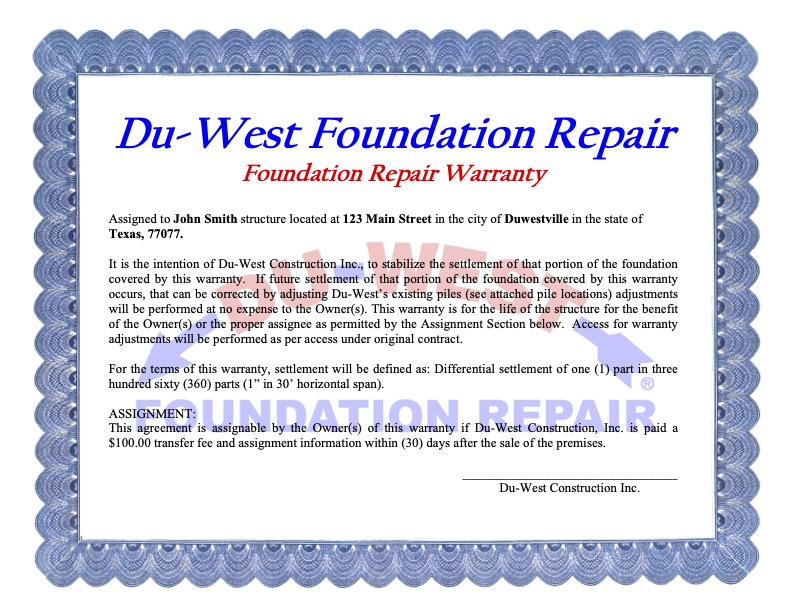 Foundation Repair Warranty